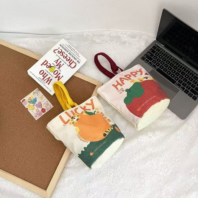 大容量学生油画风手提包卡通印花单肩斜挎包 户外便携帆布手提袋